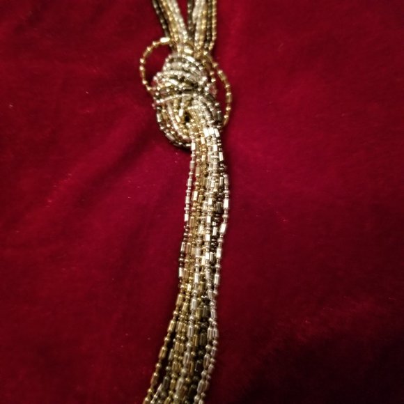 Silver Gold and Charcoal Knotted Necklace 36" - Picture 2 of 3